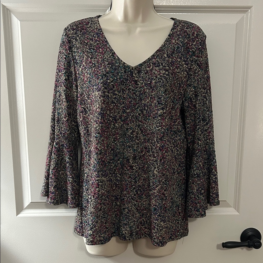 Chic Multicolor V-Neck Bell Sleeve Blouse